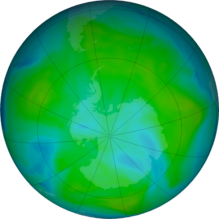 Antarctic ozone map for 05 January 2018